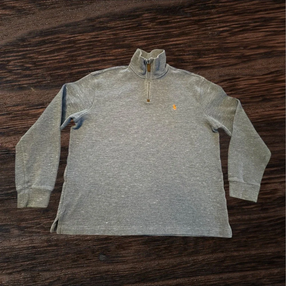 Polo Ralph Lauren Mens‎ Large Blue Heather 100% Cotton Quarter Zip Sweater